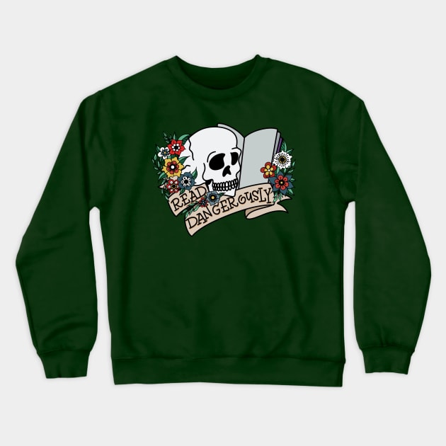 Reading Skull Tattoo Crewneck Sweatshirt by Thenerdlady